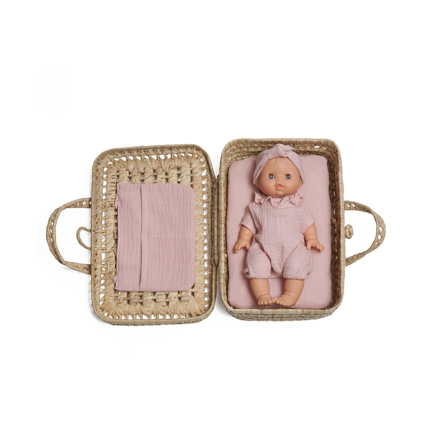 Maleta Mimbre para muñecas Bobble Rosa