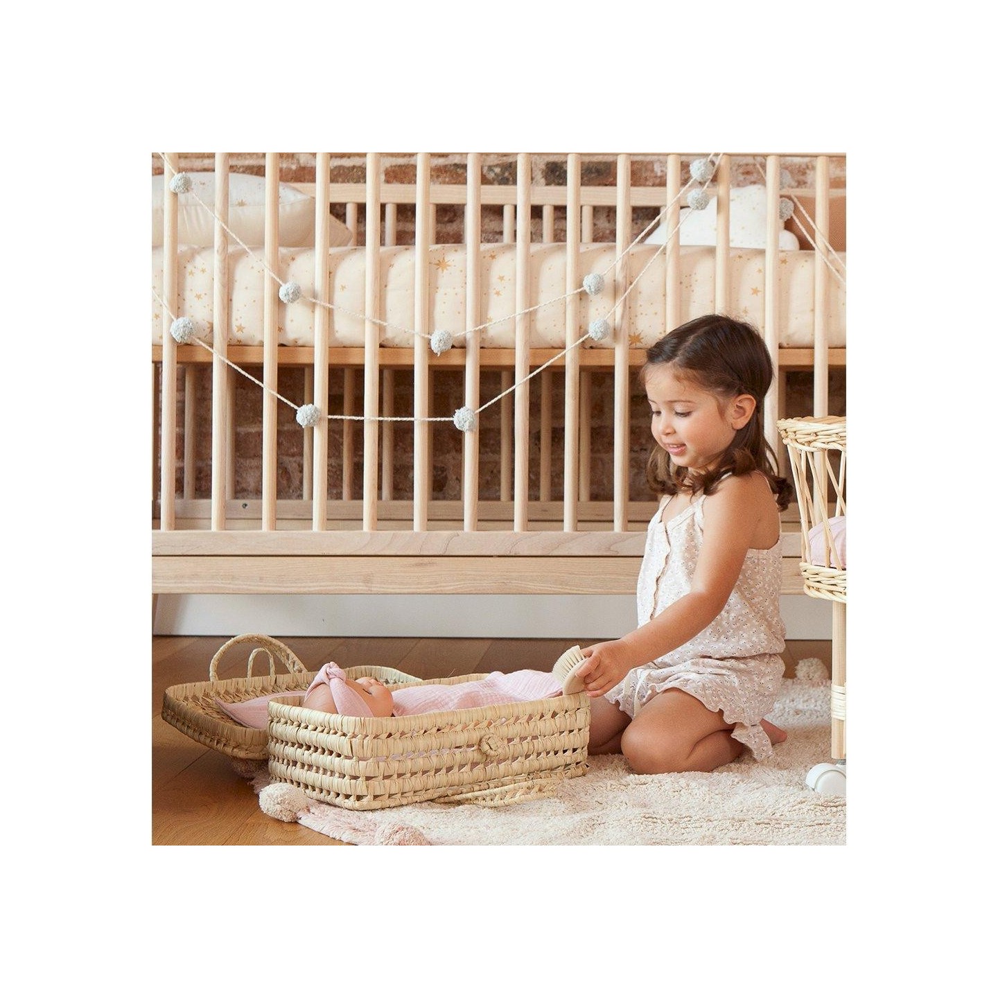 Maleta Mimbre para muñecas Bobble Rosa