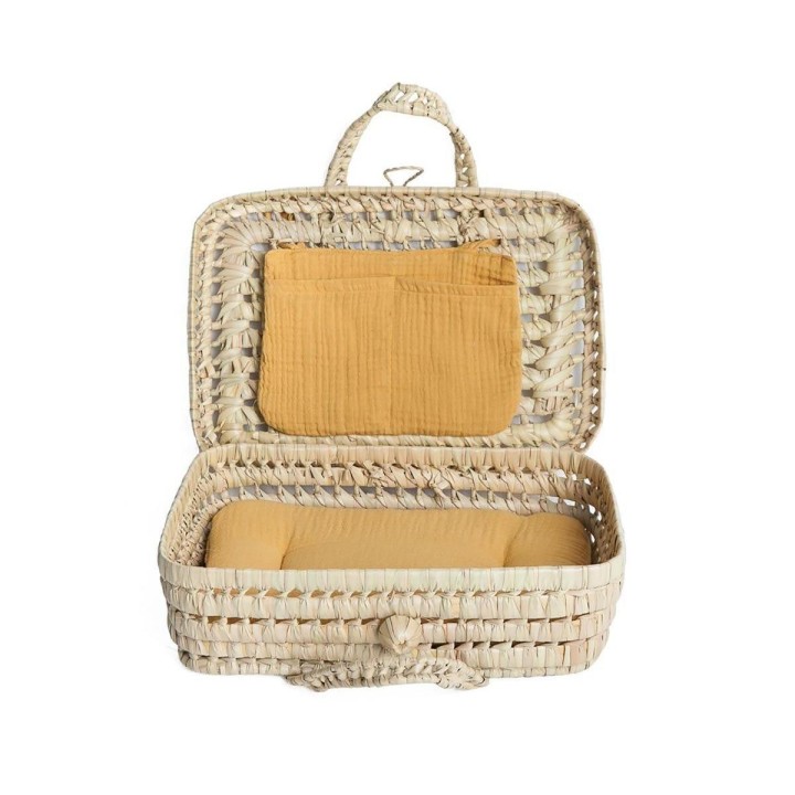 Maleta Mimbre para muñecas Bobble Mostaza