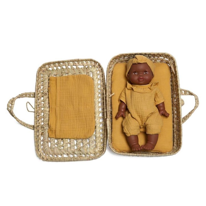 Maleta Mimbre para muñecas Bobble Mostaza