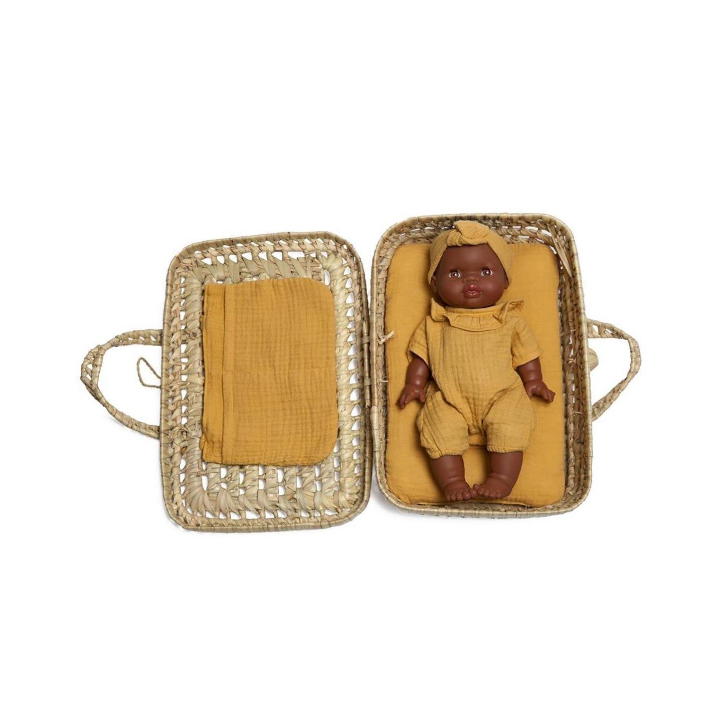 Maleta Mimbre para muñecas Bobble Mostaza