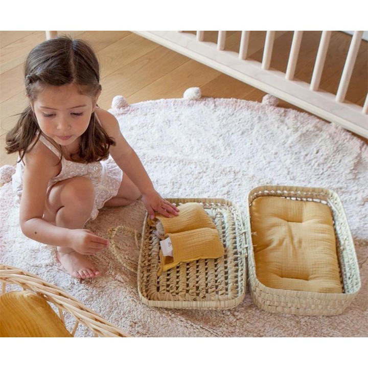 Maleta Mimbre para muñecas Bobble Mostaza