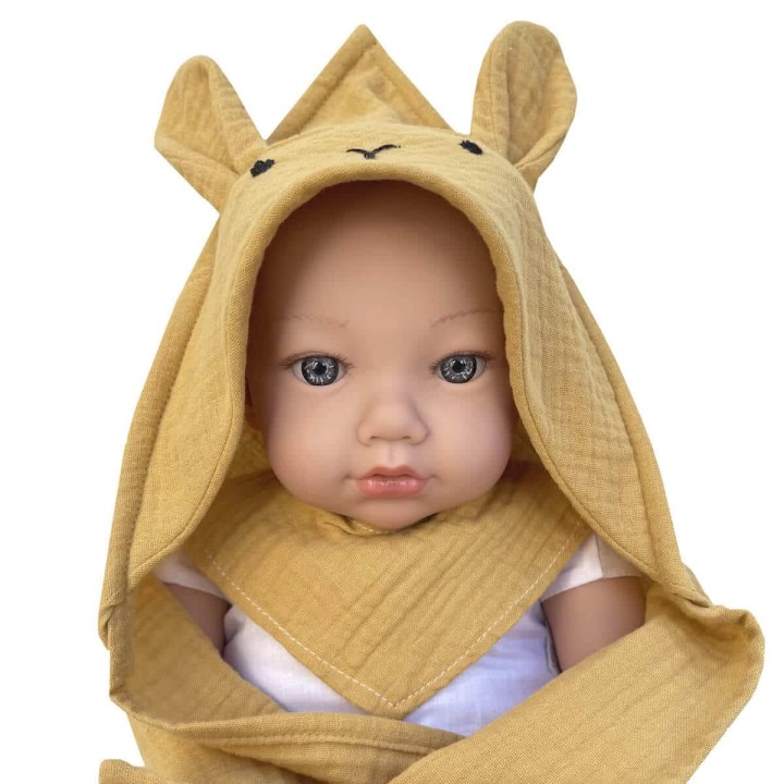 Set toalla y bandana para muñecas Bobble Mostaza