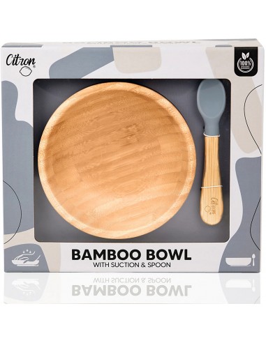 Bol de bambú con ventosa y cuchara Azul