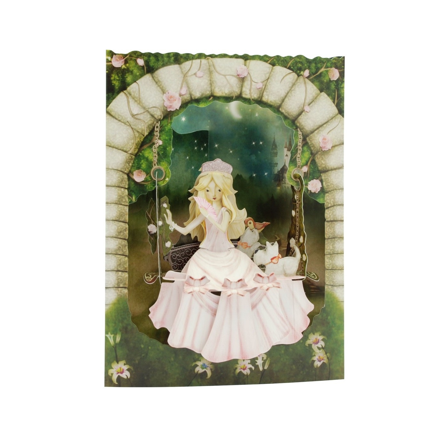 Postal 3D Princesa en columpio