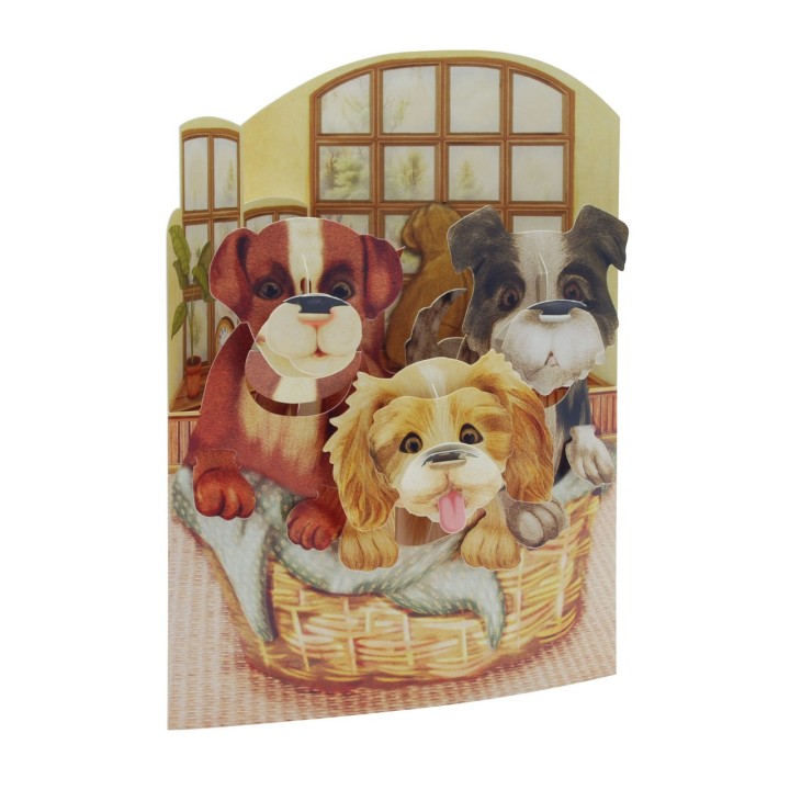 Postal 3D Cachorros en Cesta
