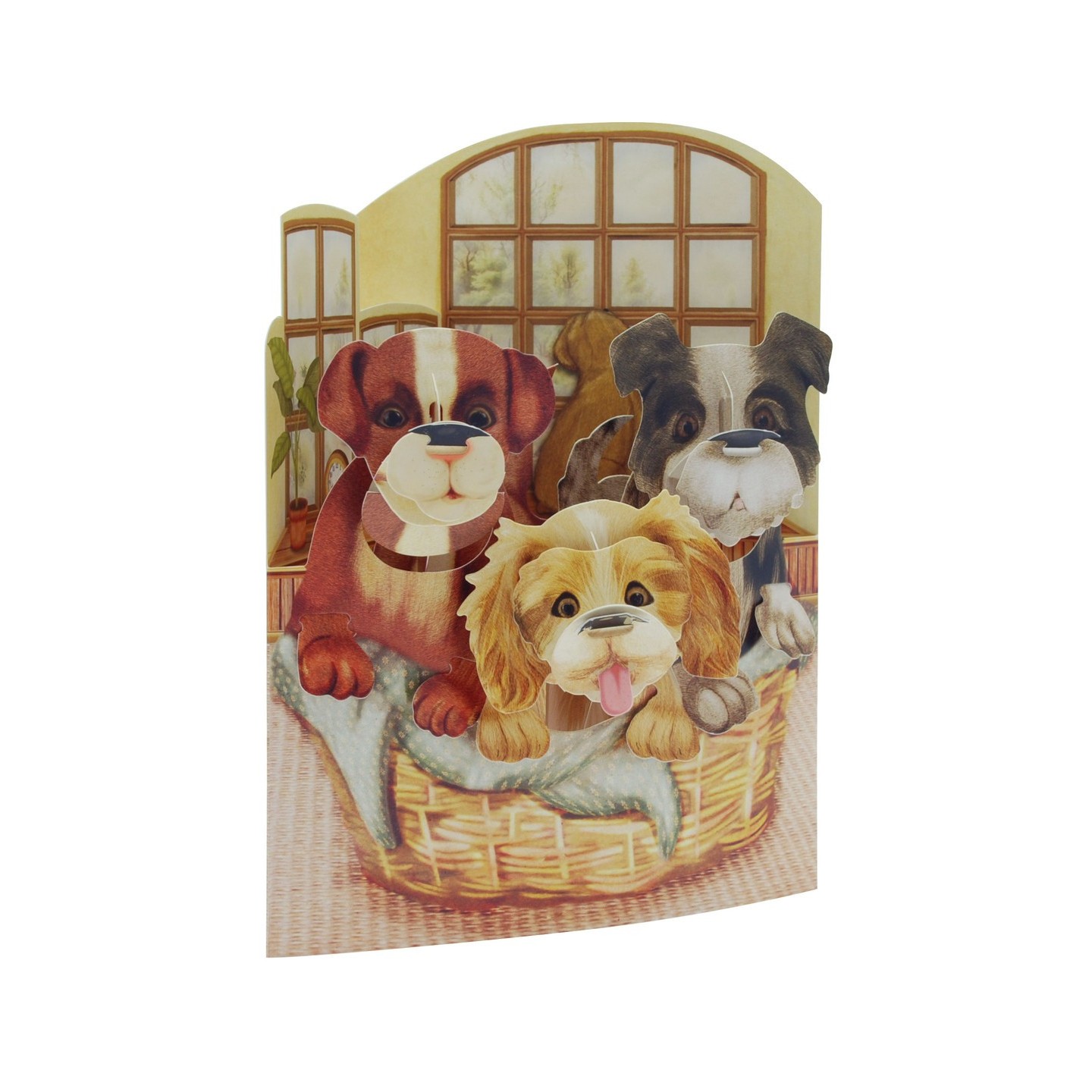 Postal 3D Cachorros en Cesta