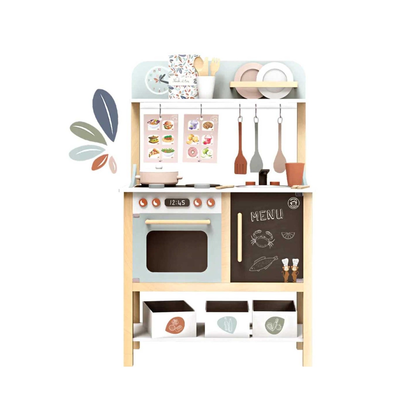 Cocina de madera con accesorios