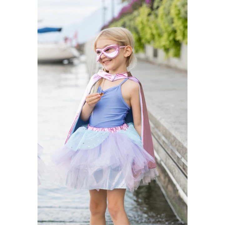 Disfraz Superheroína Rosa Metalico/Celeste 4-6 Años