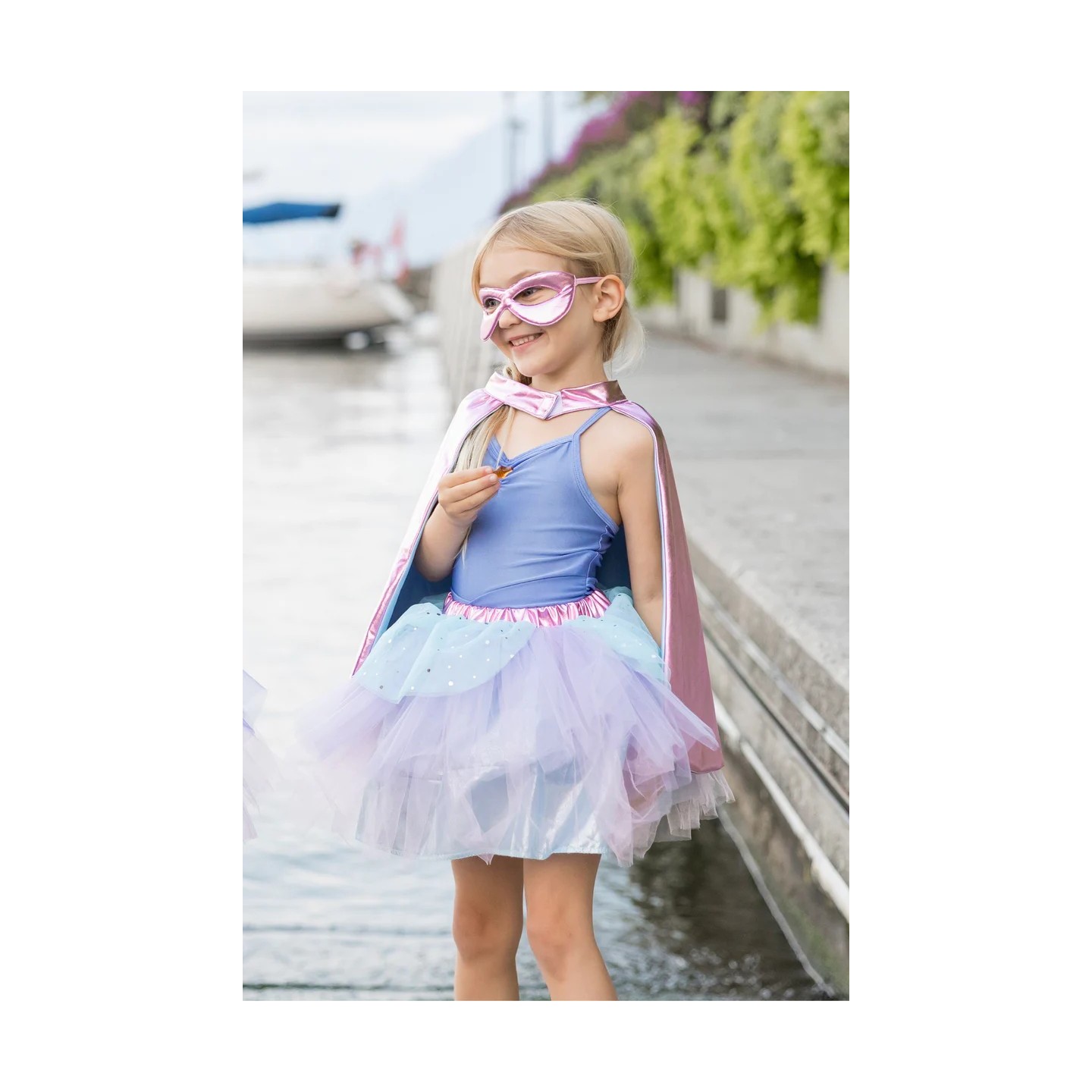 Disfraz Superheroína Rosa Metalico/Celeste 4-6 Años