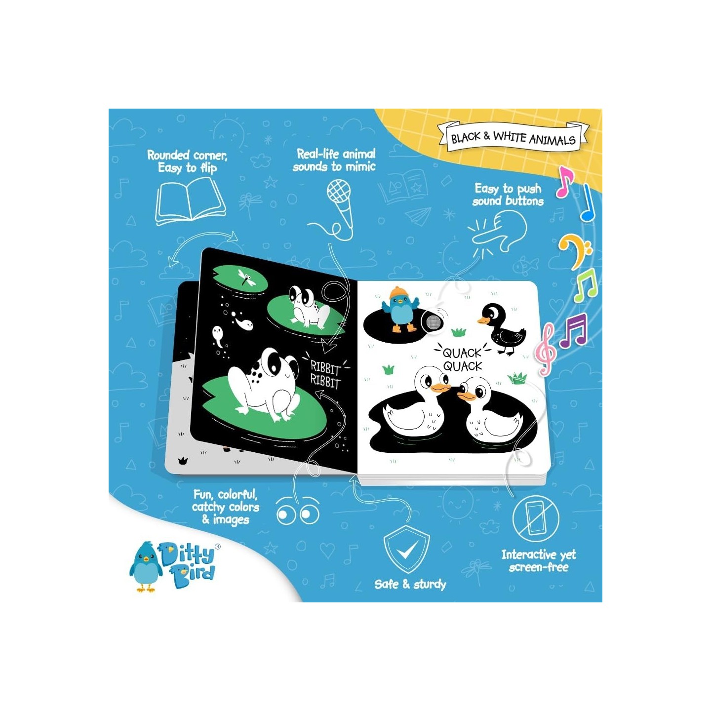 Libro Juego canta en Inglés Ditty Bird BLACK & WHITE ANIMALS