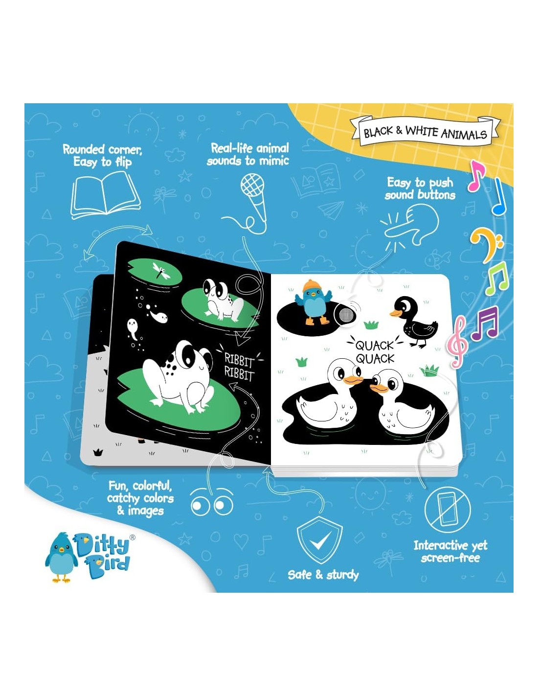 Libro Juego canta en Inglés Ditty Bird BLACK & WHITE ANIMALS