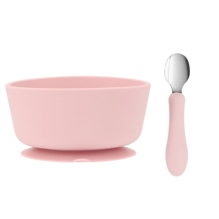 Bol Silicona + Cuchara Acero Light Pink