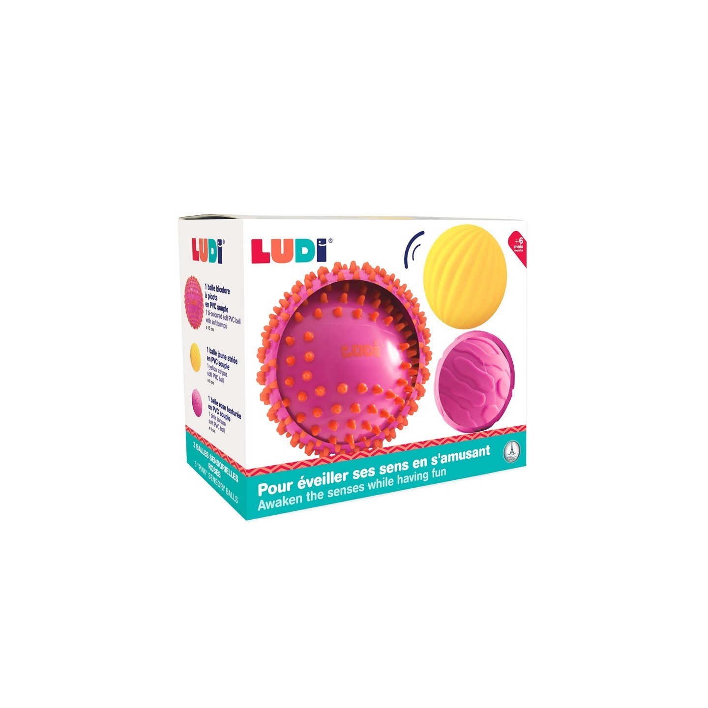 Pelotas Sensoriales con Texturas Rosa/Amarillo