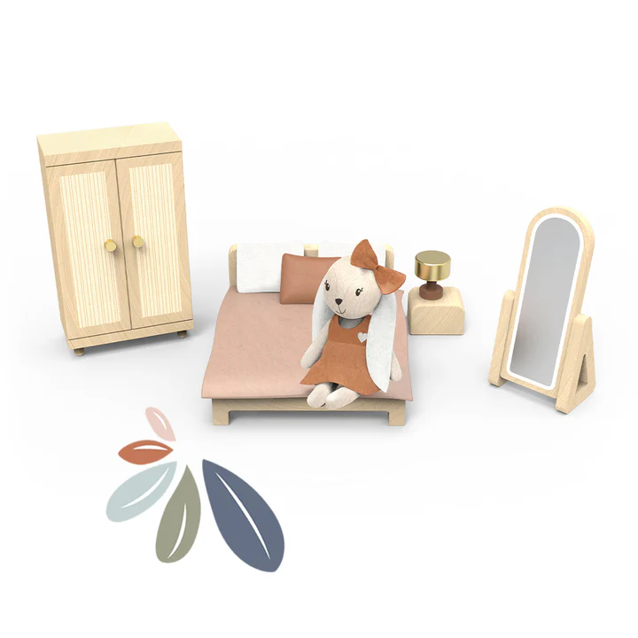 Pack Casa de Muñecas de Madera + 2 habitaciones con Muebles y Personajes