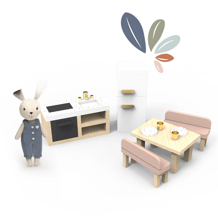 Pack Casa de Muñecas de Madera + 2 habitaciones con Muebles y Personajes
