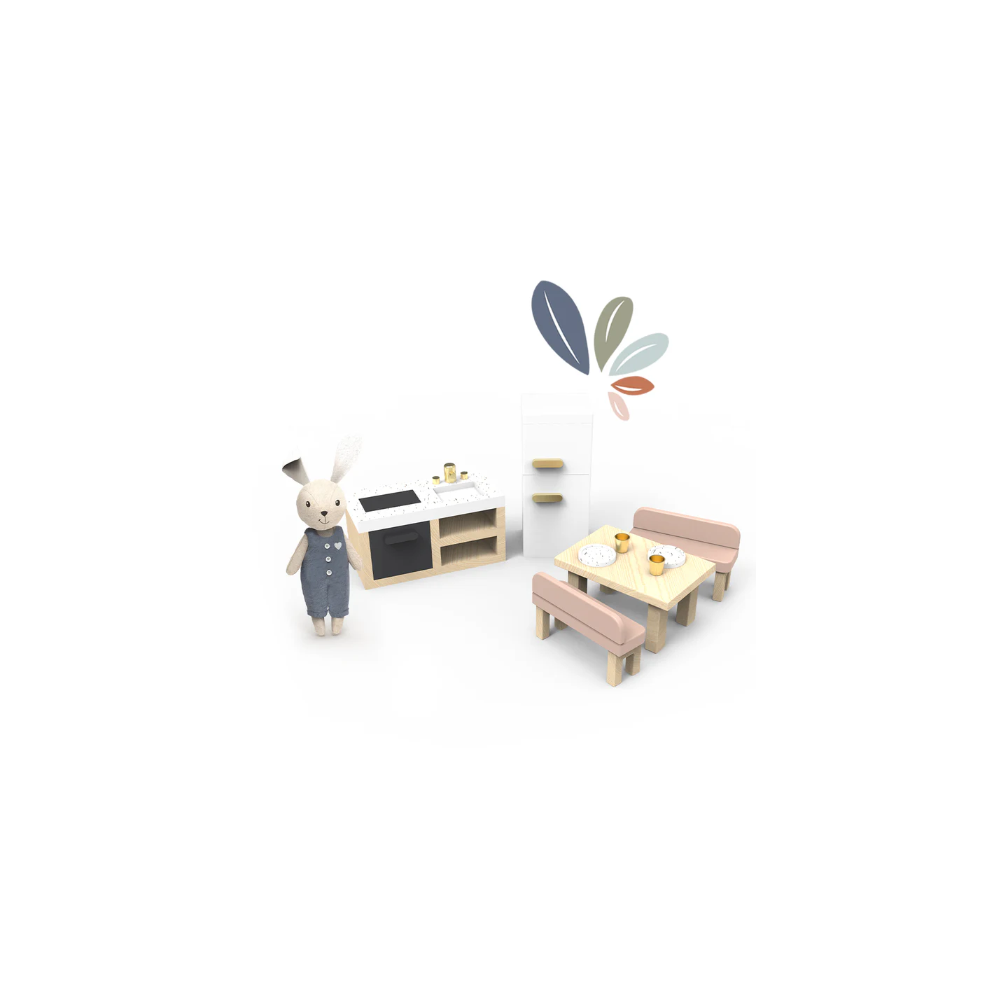 Pack Casa de Muñecas de Madera + 2 habitaciones con Muebles y Personajes