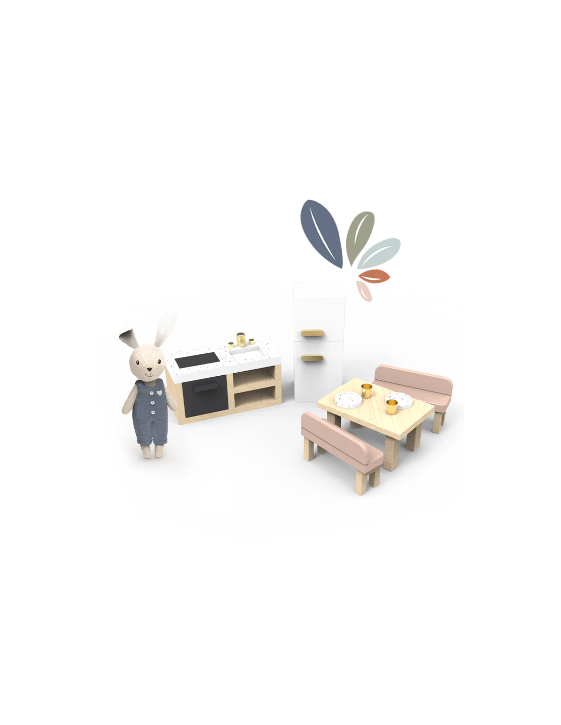 Pack Casa de Muñecas de Madera + 2 habitaciones con Muebles y Personajes