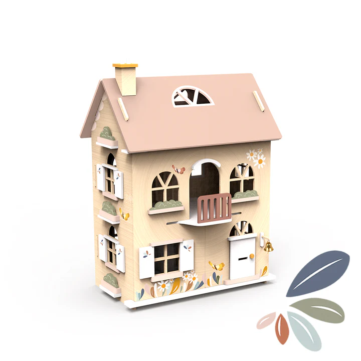 Pack Casa de Muñecas de Madera + 2 habitaciones con Muebles y Personajes