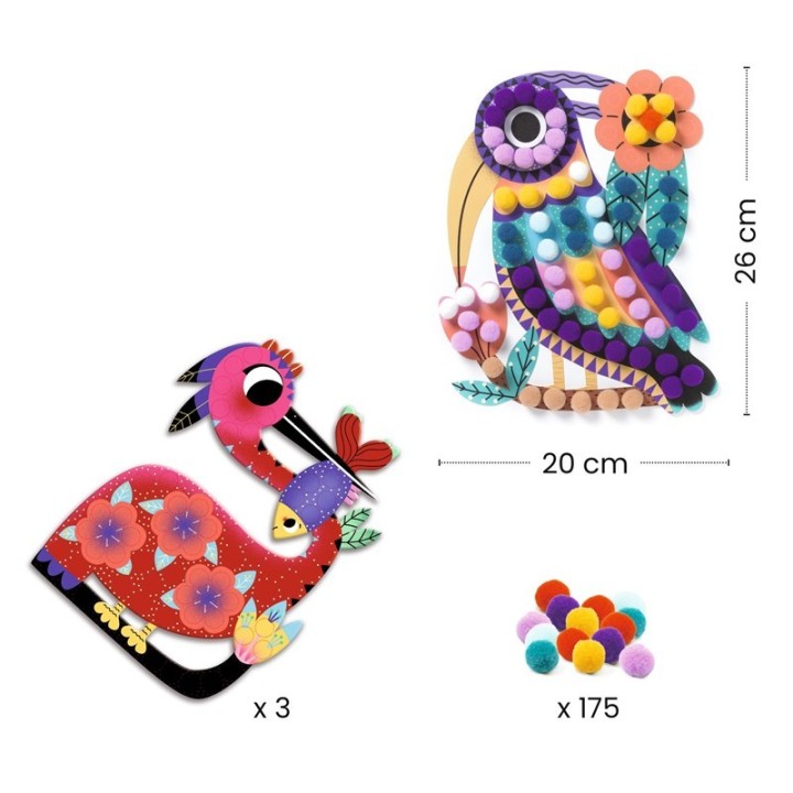 Collage de Pájaros con Pompones
