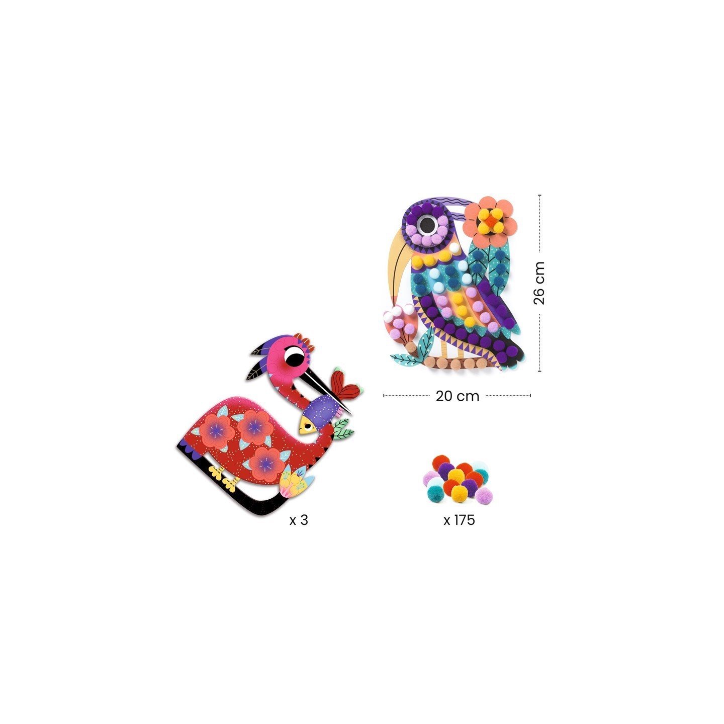 Collage de Pájaros con Pompones