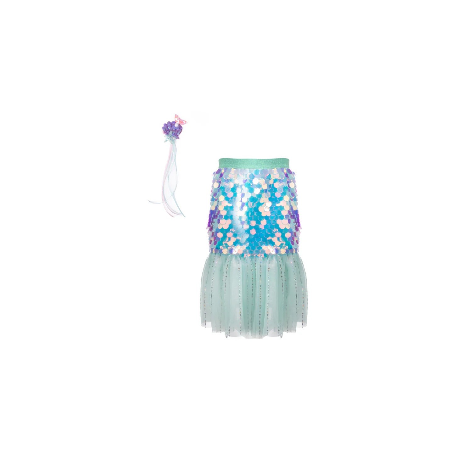 Conjunto Sirena Bling Menta Falda+Clip 4-6 Años
