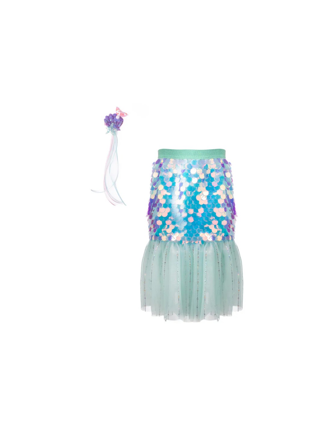 Conjunto Sirena Bling Menta Falda+Clip 4-6 Años