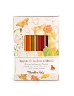 12 Lápices de colores + Tarjetas para colorear Los Animales