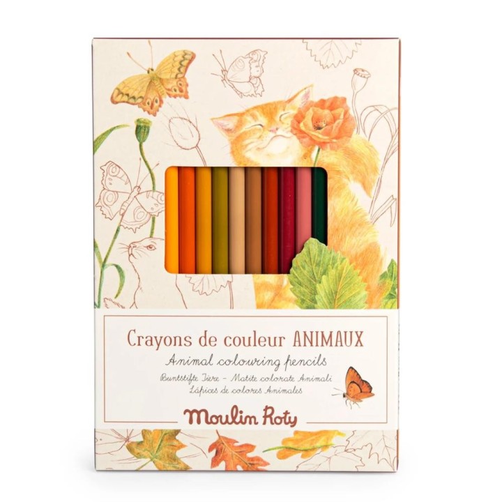 12 Lápices de colores + Tarjetas para colorear Los Animales