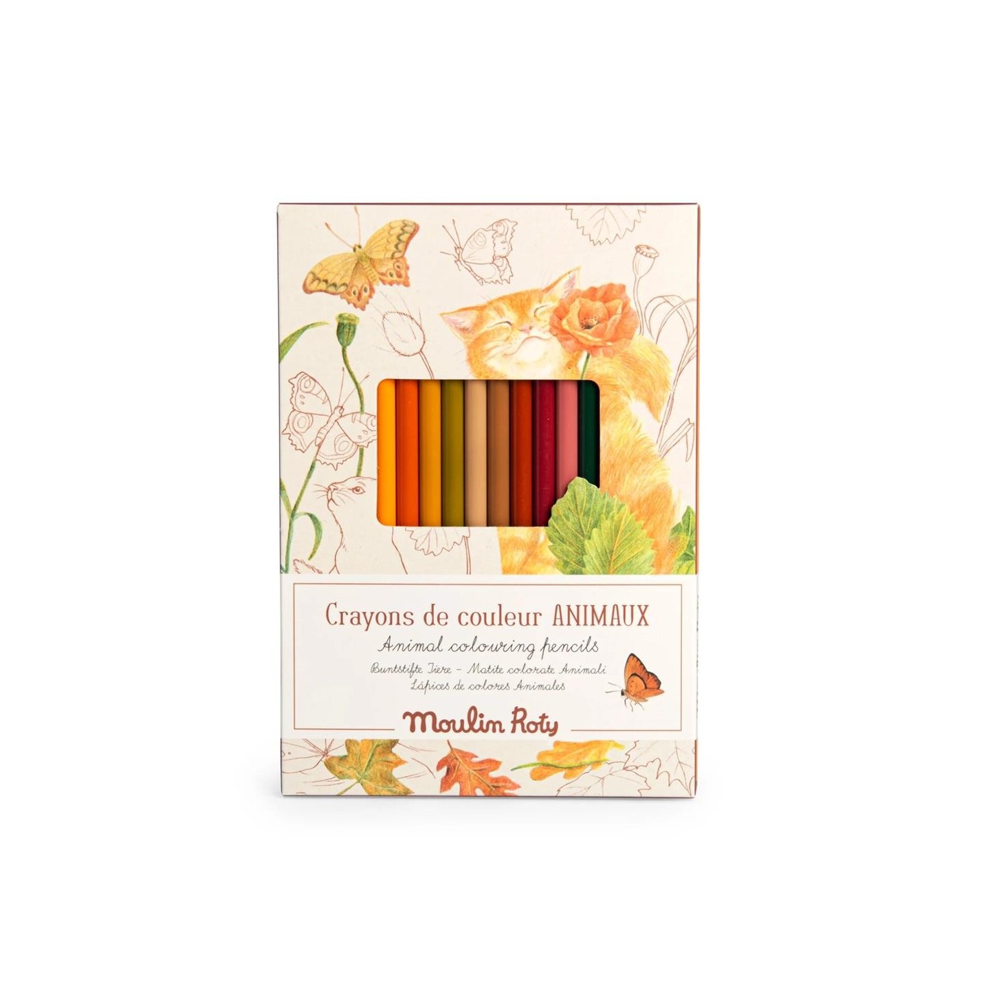 12 Lápices de colores + Tarjetas para colorear Los Animales