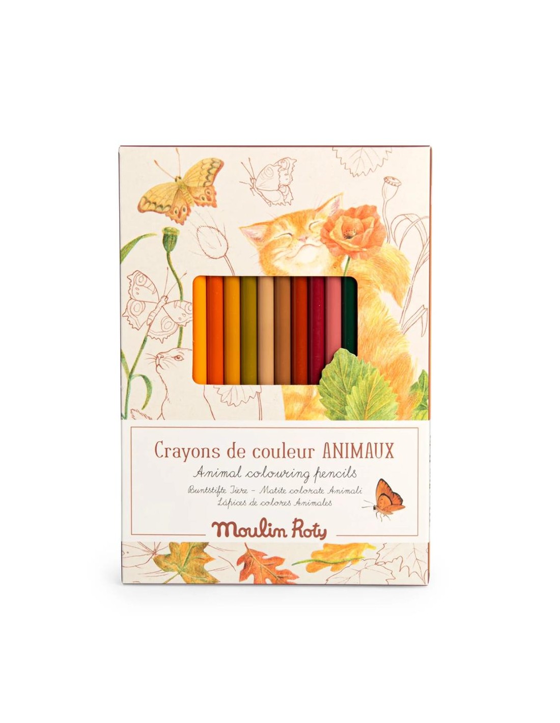 12 Lápices de colores + Tarjetas para colorear Los Animales