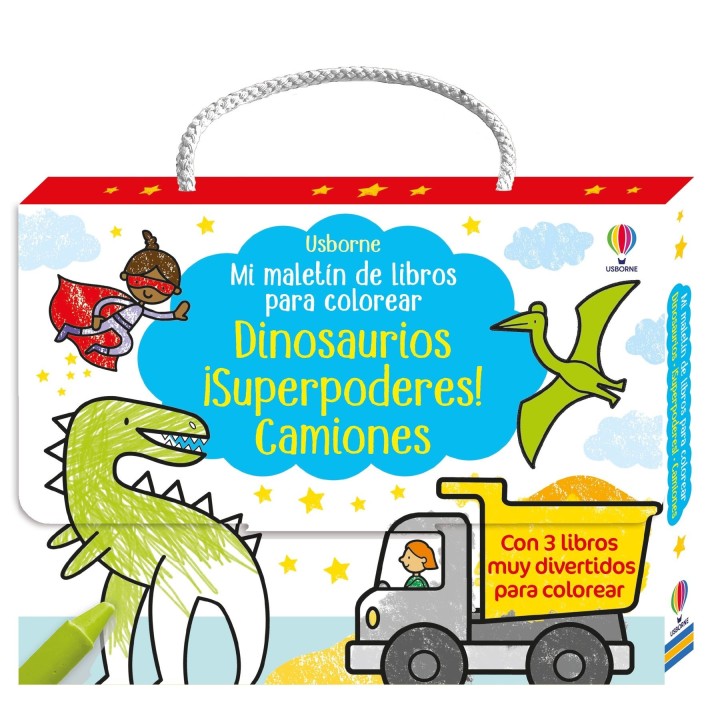 Mi maletín de libros para colorear - Dinosaurios, Superpoderes y Camiones