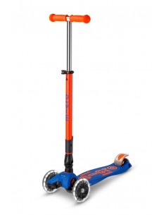 Patinete Maxi Micro Deluxe LED NEON Plegable Azul-Naranja