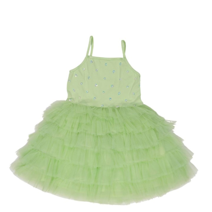 Vestido Tul Sequins Frufru Lime
