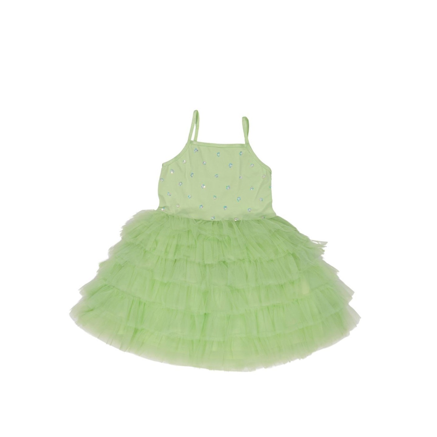Vestido Tul Sequins Frufru Lime