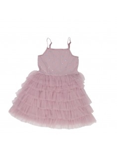 Vestido Tul Sequins Frufru Lila