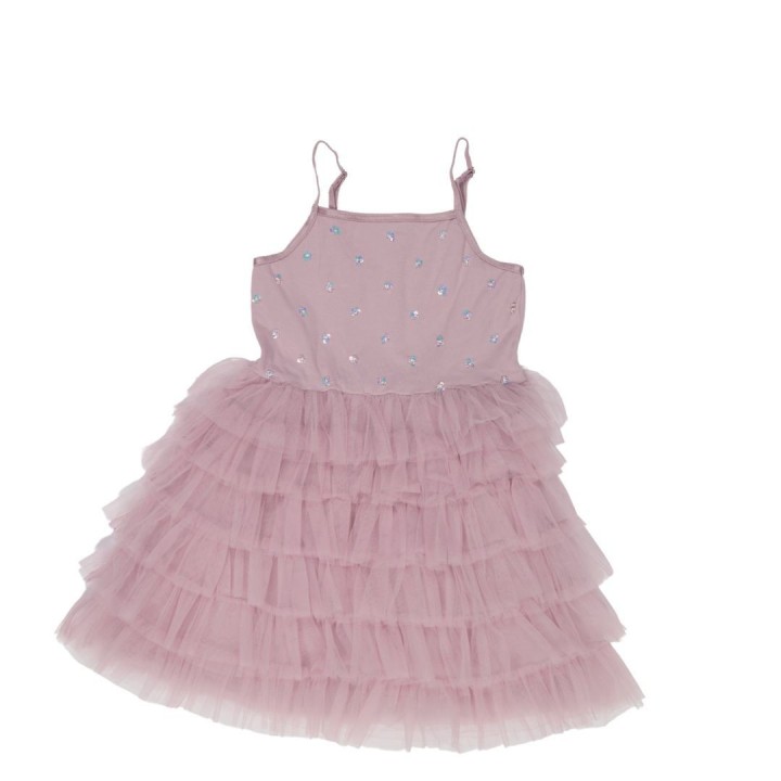 Vestido Tul Sequins Frufru Lila