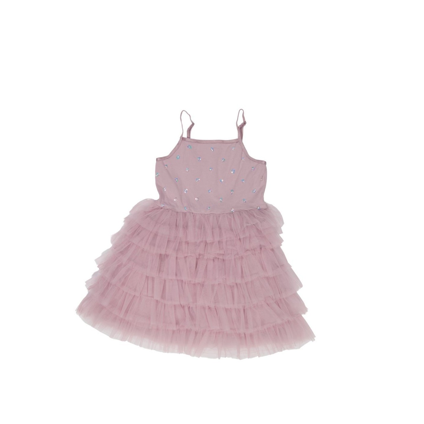 Vestido Tul Sequins Frufru Lila