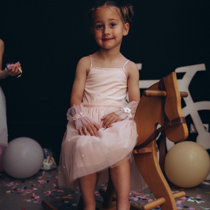 Vestido Tul Perlas Nude