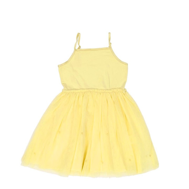 Vestido Tul Perlas Yellow