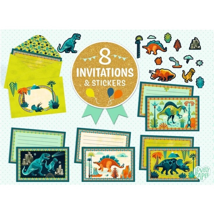 Pack 8 Invitaciones Cric Croc Dino Rock