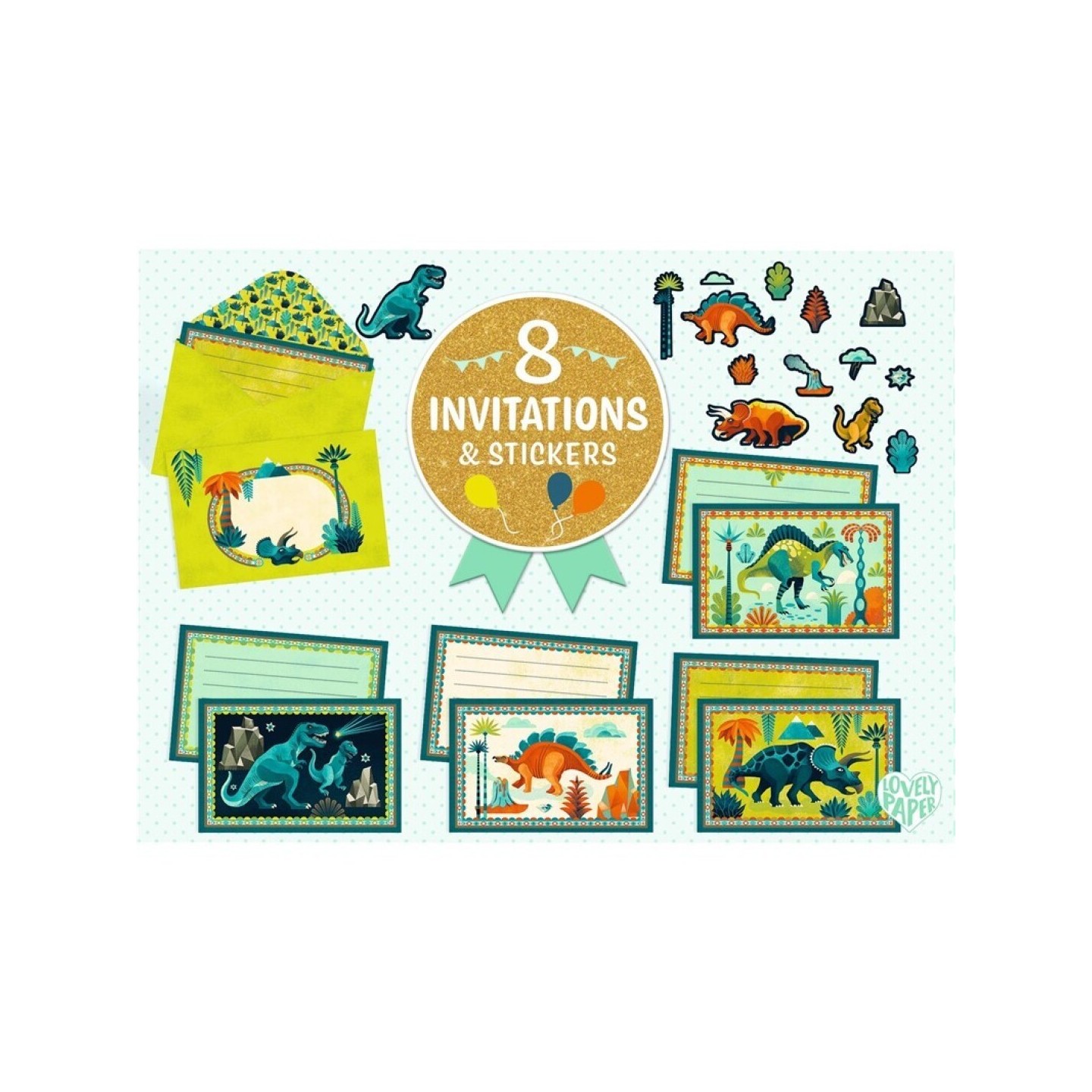 Pack 8 Invitaciones Cric Croc Dino Rock