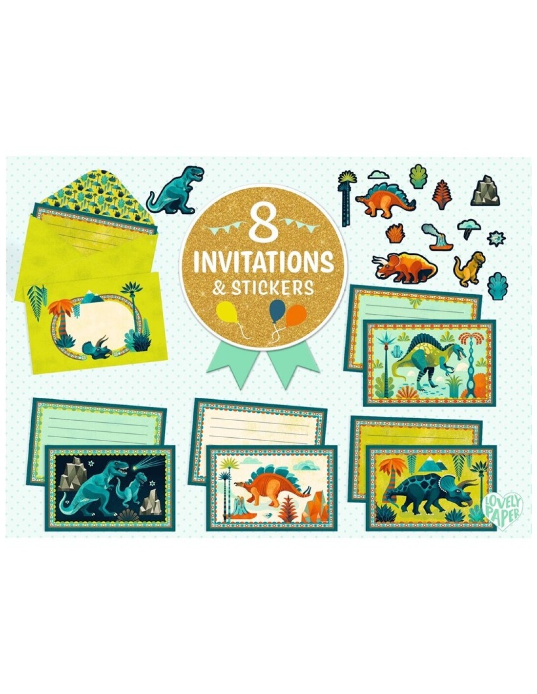 Pack 8 Invitaciones Cric Croc Dino Rock