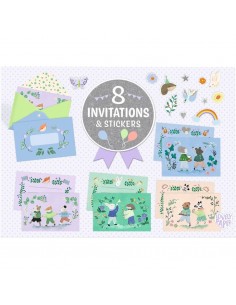 Pack 8 Invitaciones Fanfarria de Animales