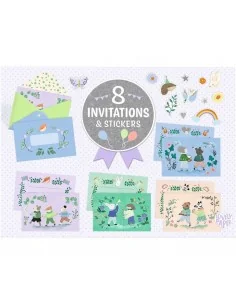 Pack 8 Invitaciones Fanfarria de Animales