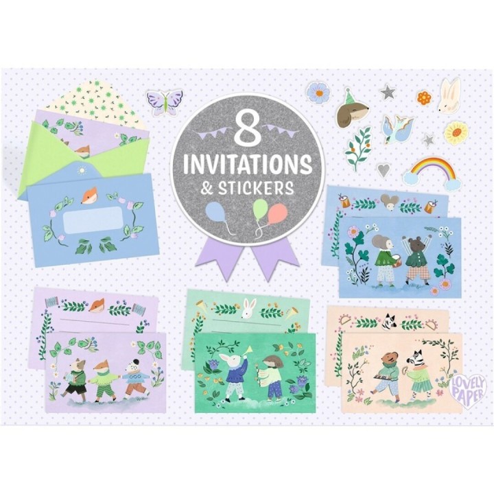 Pack 8 Invitaciones Fanfarria de Animales