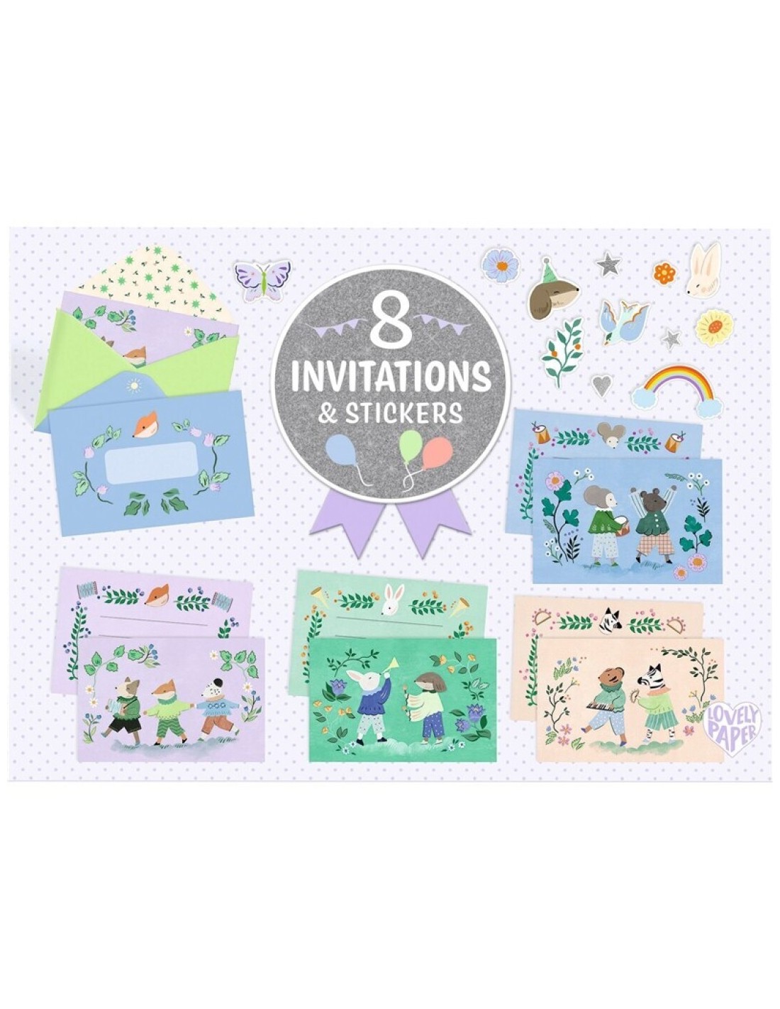Pack 8 Invitaciones Fanfarria de Animales
