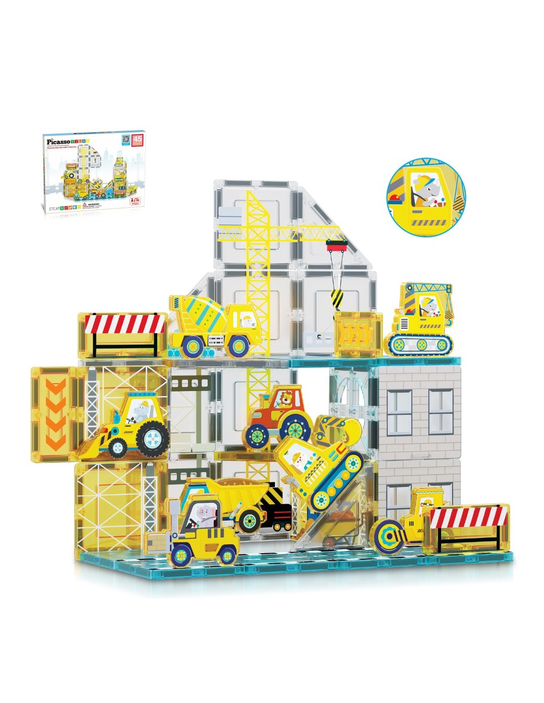 Picasso Tiles Construcción 37 Piezas + 8 Vehículos